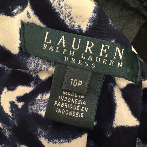 Lauren Ralph Lauren 10P Faux Wrap. Navy White Office Career Sexy Ruched Dress - Picture 3 of 10